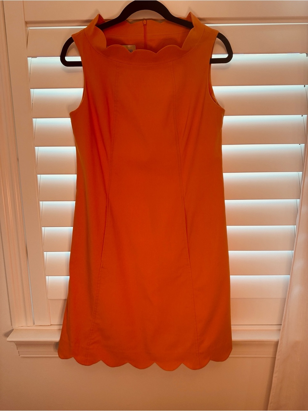 Sara Campbell Bright Orange Scalloped-Neck Shift Dress